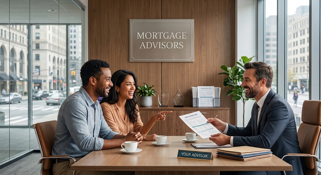 Couple discussing mortgage options with a mortgage advisor